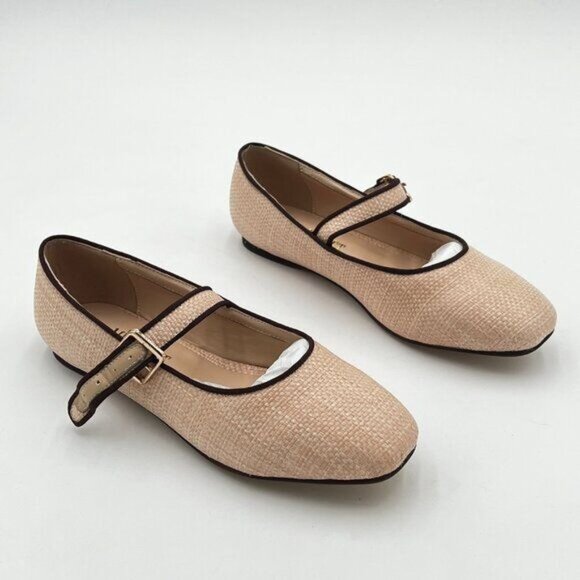 miss left Nude Comfort Buckle Strap Mary Janes Round Toe Ballet Flats - Picture 4 of 7